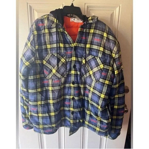 OFF WHITE Embroidered Flannel Padded Jacket size medium men’s coat NEW - Picture 4 of 15